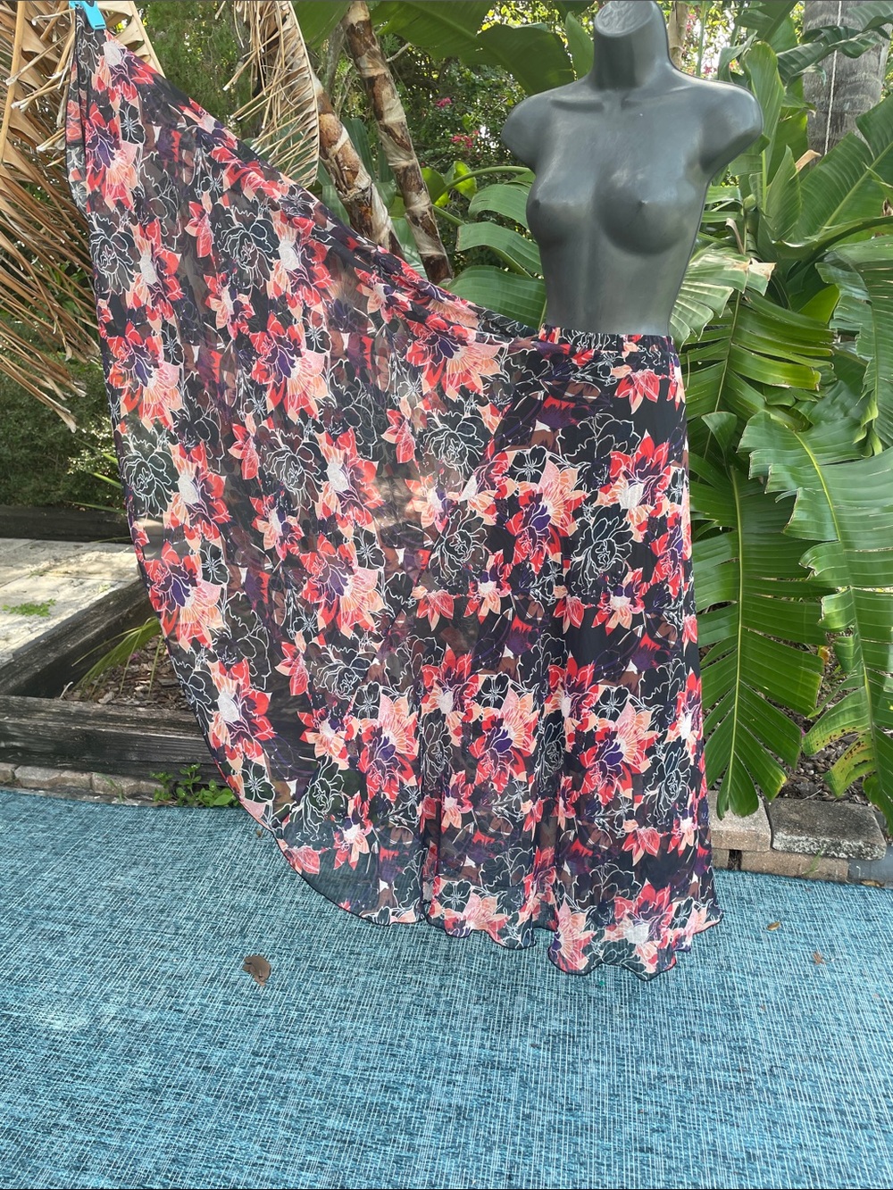 dark floral full circle maxi skirt